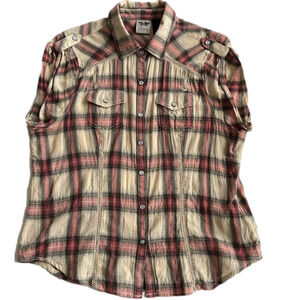 Harley Davidson Short Sleeve Pink  Plaid Button Down Shirt